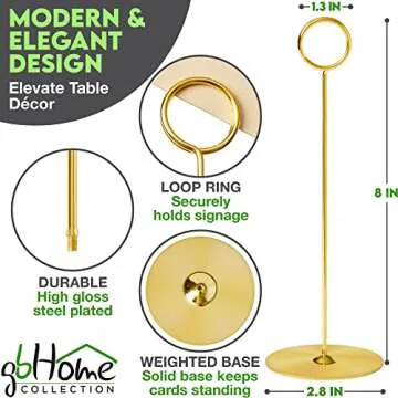 Gray Bunny Place Card Holder, 8 in Tall, 12 Pack, Gold, Table Cardholder Tabletop Menu Holder, Harp-Clip Number Cardholder for Restaurants, Weddings, & Banquets