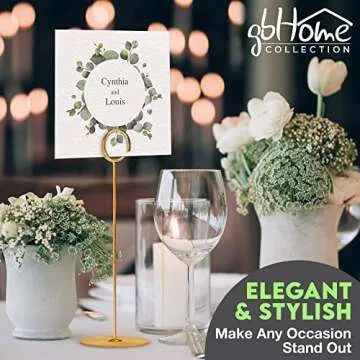 Gray Bunny Place Card Holder, 8 in Tall, 12 Pack, Gold, Table Cardholder Tabletop Menu Holder, Harp-Clip Number Cardholder for Restaurants, Weddings, & Banquets