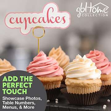 Gray Bunny Place Card Holder, 8 in Tall, 12 Pack, Gold, Table Cardholder Tabletop Menu Holder, Harp-Clip Number Cardholder for Restaurants, Weddings, & Banquets