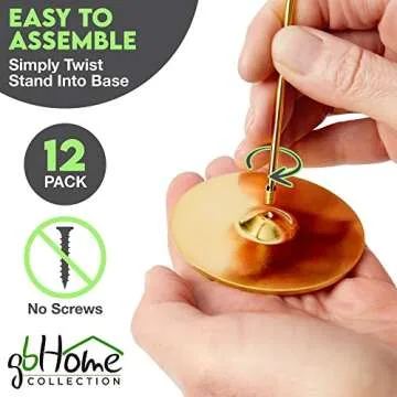 Gray Bunny Place Card Holder, 8 in Tall, 12 Pack, Gold, Table Cardholder Tabletop Menu Holder, Harp-Clip Number Cardholder for Restaurants, Weddings, & Banquets