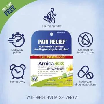 Boiron Arnica Montana 30X Homeopathic Medicine for Relief from Muscle Pain, Muscle Stiffness, Swelling from Injury, and Discoloration from Bruises - 3 Count (240 Pellets)