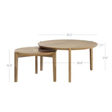Nathan James Kendall Round Modern Nesting Coffee Set of 2, Stacking Living Room Accent Tables, Light...