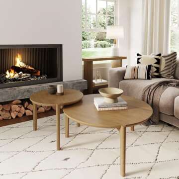 Nathan James Kendall Round Modern Nesting Coffee Set of 2, Stacking Living Room Accent Tables, Light Brown