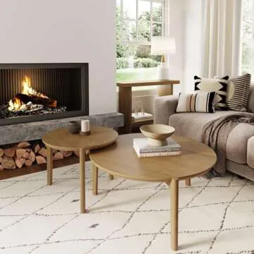 Nathan James Kendall Round Modern Nesting Coffee Set of 2, Stacking Living Room Accent Tables, Light Brown