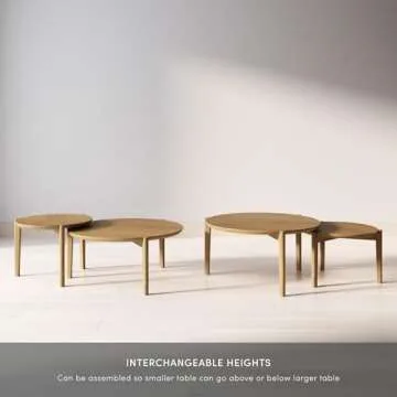 Nathan James Kendall Round Modern Nesting Coffee Set of 2, Stacking Living Room Accent Tables, Light Brown