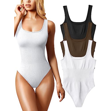 OQQ Women's 3 Piece Bodysuits | Sexy Ribbed Square Neck Tank Tops | Trendy Outfits | Perfect for Any...