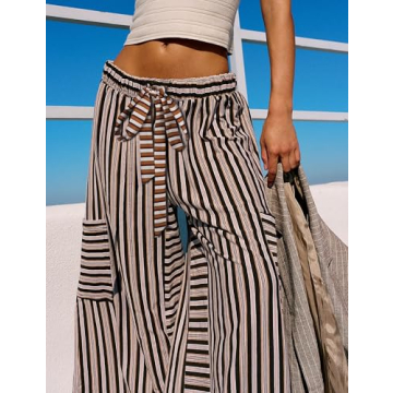 Stylish Bankeng Casual Wide Leg Striped Lounge Pants