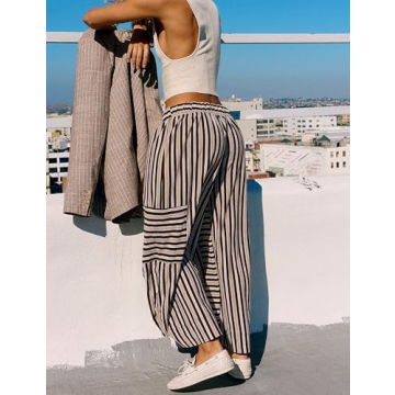 Stylish Bankeng Casual Wide Leg Striped Lounge Pants