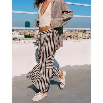 Stylish Bankeng Casual Wide Leg Striped Lounge Pants