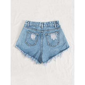 WDIRARA Women's Raw Hem Ripped Button Front Wide Leg Denim Jeans Casual Solid Shorts Plain Light Was...