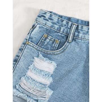 WDIRARA Women's Raw Hem Ripped Button Front Wide Leg Denim Jeans Casual Solid Shorts Plain Light Wash M