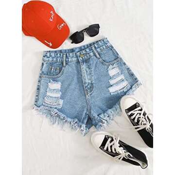 WDIRARA Women's Raw Hem Ripped Button Front Wide Leg Denim Jeans Casual Solid Shorts Plain Light Wash M