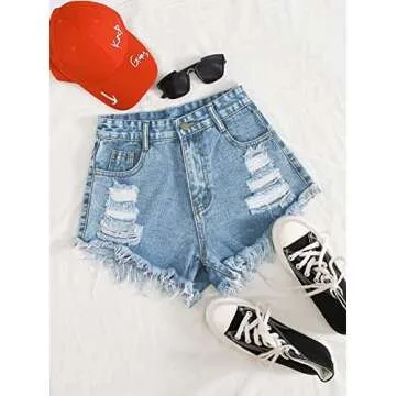 WDIRARA Women's Raw Hem Ripped Button Front Wide Leg Denim Jeans Casual Solid Shorts Plain Light Wash M