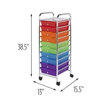 Honey-Can-Do CRT-02214 Rolling Office Organizer, 10-Drawer,Multicolored