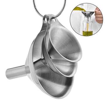 3 in 1 Metal Small Funnels for Filling Bottles Stainless Steel Small Kitchen Funnel Set for Transfer...