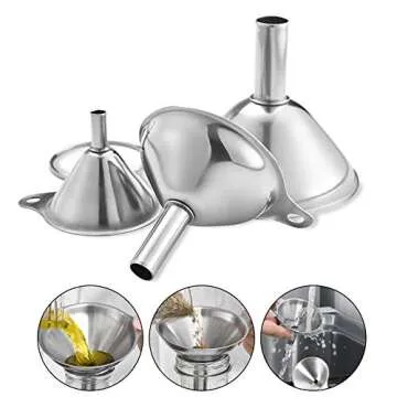 3 in 1 Metal Small Funnels for Filling Bottles Stainless Steel Small Kitchen Funnel Set for Transferring Essential Oils Liquid Fluid Spice Dry Ingredients Powder, Durable and Dishwasher Safe