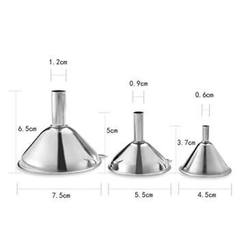 3 in 1 Metal Small Funnels for Filling Bottles Stainless Steel Small Kitchen Funnel Set for Transferring Essential Oils Liquid Fluid Spice Dry Ingredients Powder, Durable and Dishwasher Safe