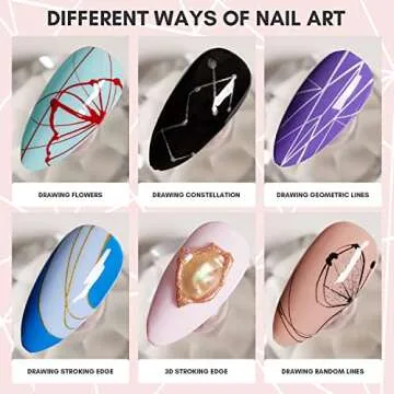 Makartt Spider Gel for Nails - 6 Colors Elastic Wire Drawing Gel for Line Nail Art Design, Upgraded White, Black, Red, Gold, Silver, Rose Gold
