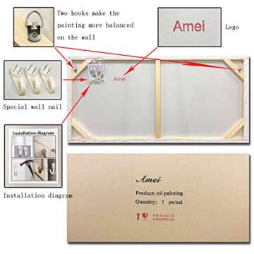 AMEI Art,24x60Inch Large Hand Painted Abstract Textured Gold Blue Artwork Acrylic Paintings Multicolor Wall Art Stretched and Framed Ready to Hang