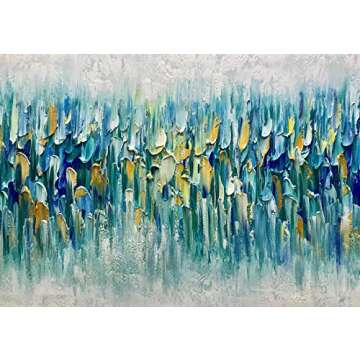 AMEI Art,24x60Inch Large Hand Painted Abstract Textured Gold Blue Artwork Acrylic Paintings Multicolor Wall Art Stretched and Framed Ready to Hang