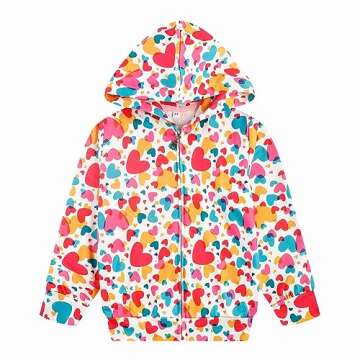 Popshion Baby Girl Heart Jacket Zip up Birthday Hooded Sweatshirt Coats Toddler Heart Print Clothes Kids Valentines Outfit 6t