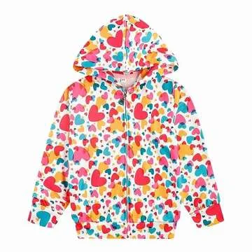 Popshion Baby Girl Heart Jacket Zip up Birthday Hooded Sweatshirt Coats Toddler Heart Print Clothes Kids Valentines Outfit 6t