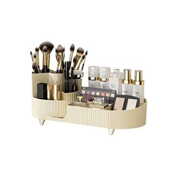 Naianto Rotating Makeup Organizer for Vanity, Ideal for Beautiful Girls' Cosmetics organizer, For Storage Makeup Brush Holder, Skincare Organizers And Lipstick!(Creamy)