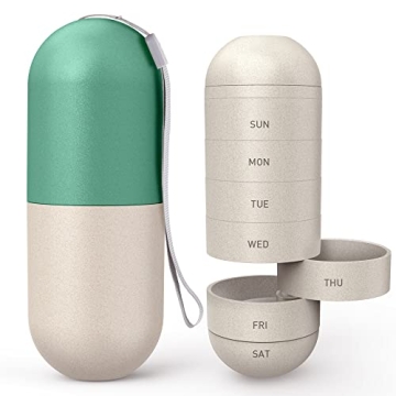 Zannaki Upgrade Large Compartment Grain Fiber Moisture Proof Cute Weekly Pill Organizer, Laser Carvi...