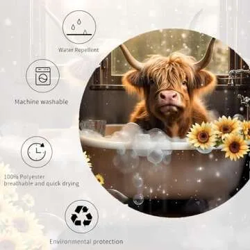 Vengaot Highland Cow Sunflower Shower Curtains Funny Cute Cattle Bull Bathtub Soap Bubbles Bathroom Curtains 60Wx72L Inch Western Farmhouse Bathroom Accessories Set Waterproof Fabric 12 Plastic Hooks
