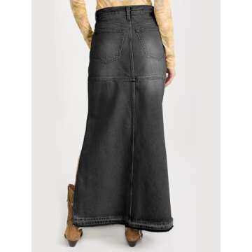 Cicy Bell Women's Vintage Long Denim Skirt with Pockets