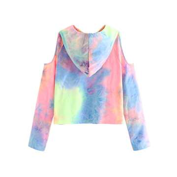 SweatyRocks Women's Cold Shoulder Tie Dye Pullover Hoodie Crop Top Sweatshirt Tie Dye Pink X-Small