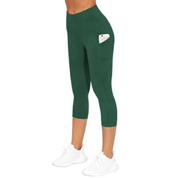 THE GYM PEOPLE Thick High Waist Capris Yoga Pants with Pockets, Tummy Control Workout Running Yoga L...