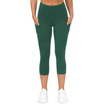 THE GYM PEOPLE Thick High Waist Capris Yoga Pants with Pockets, Tummy Control Workout Running Yoga Leggings for Women Dark Green