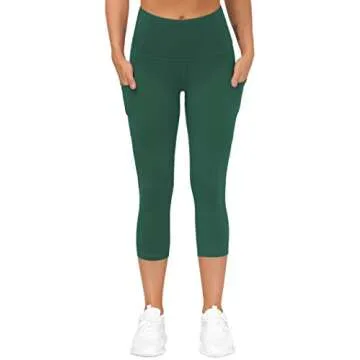 THE GYM PEOPLE Thick High Waist Capris Yoga Pants with Pockets, Tummy Control Workout Running Yoga Leggings for Women Dark Green