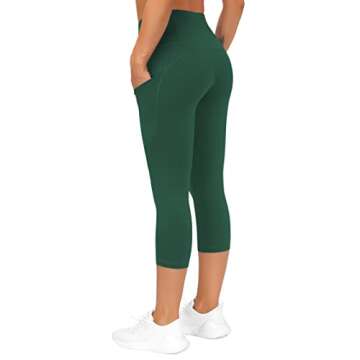 THE GYM PEOPLE Thick High Waist Capris Yoga Pants with Pockets, Tummy Control Workout Running Yoga Leggings for Women Dark Green