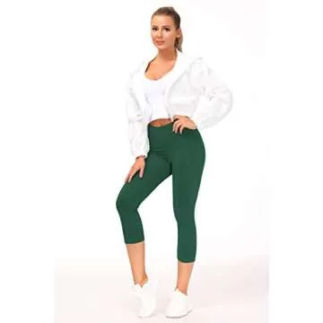 THE GYM PEOPLE Thick High Waist Capris Yoga Pants with Pockets, Tummy Control Workout Running Yoga Leggings for Women Dark Green