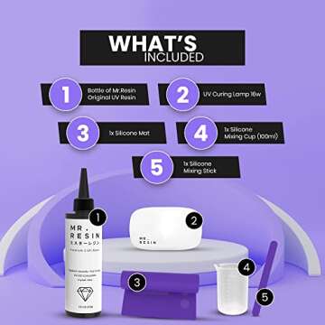 MR. RESIN UV Resin kit with Light (200g Kit) Crystal Clear UV Epoxy Resin for Crafts, Jewelry Making, Keychains, Molds, Doming, Rock Painting - Fast Curing with UV Lamp, LED, and Sunlight