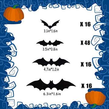 Halloween 3D Bats Decoration, 96 PCS 4 Sizes Realistic PVC Scary Bats Window Decal Wall Stickers for DIY Home Bathroom Indoor Hallowmas Decoration Party Supplies