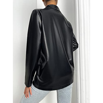 MakeMeChic Women's Faux Leather Blazer Jacket Black S