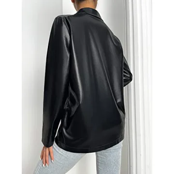 MakeMeChic Women's Faux Leather Blazer Jacket Black S