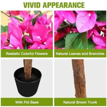 4FT Artificial Tree Tall Potted Fake Bougainvillea Trees, Lifelike Potted Faux Plants with Wood Trun...