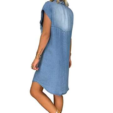 lookwoild Women Denim Shirt Dresses Short Sleeve Button Down Jean Dress T Shirt Mini Dress with Pockets Casual Tunic Tops (Blue, xx_l)