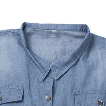 lookwoild Women Denim Shirt Dresses Short Sleeve Button Down Jean Dress T Shirt Mini Dress with Pockets Casual Tunic Tops (Blue, xx_l)