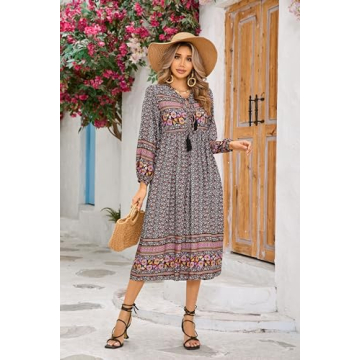 R.Vivimos Bohemian Floral Midi Dress Soft Cotton V-Neck
