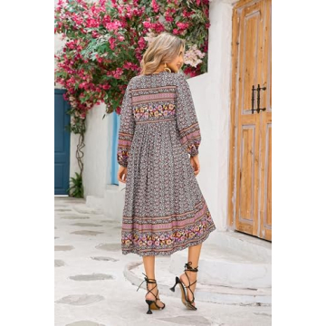 R.Vivimos Bohemian Floral Midi Dress Soft Cotton V-Neck