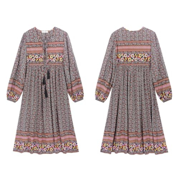 R.Vivimos Bohemian Floral Midi Dress Soft Cotton V-Neck