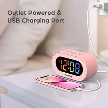 REACHER Pink Girls Alarm Clock, Dimmable Colorful LED Digital Display, USB Phone Charger Port, Simple Operation for Kids, Adults, Adjustable Volume, Snooze, Small Size for Bedrooms, Bedside, Desk