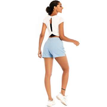 RUNNING GIRL Women’s 3” Running Quick-Dry Athletic Shorts with Zipper Pockets Elastic Waist Gym Outdoor Beach Hiking Workout Volleyball(DK2730_1Sky Blue_M)