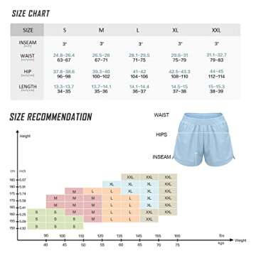 RUNNING GIRL Women’s 3” Running Quick-Dry Athletic Shorts with Zipper Pockets Elastic Waist Gym Outdoor Beach Hiking Workout Volleyball(DK2730_1Sky Blue_M)