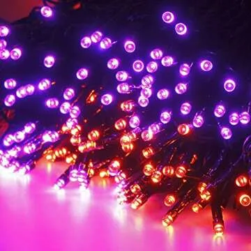 300 LED Halloween Lights, 98.5FT Halloween String Lights with 8 Lighting Modes, Waterproof & Connectable Mini Lights, Plug in for Indoor Outdoor Holiday Party Bedroom Decorations (Purple & Orange)